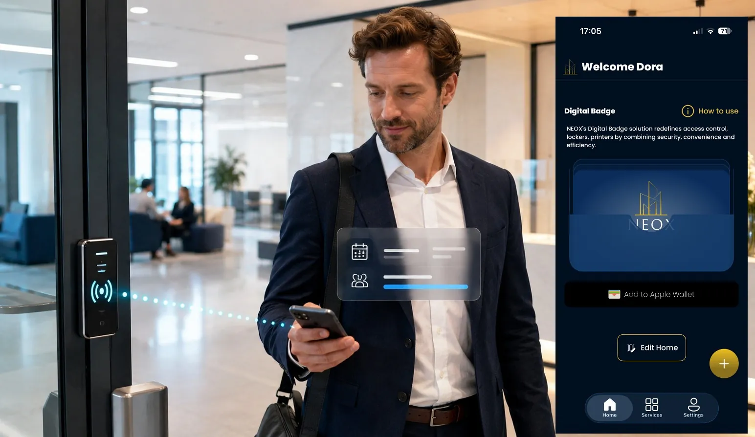Digital Badge & Mobile Access screen in the NEOX Infinity app