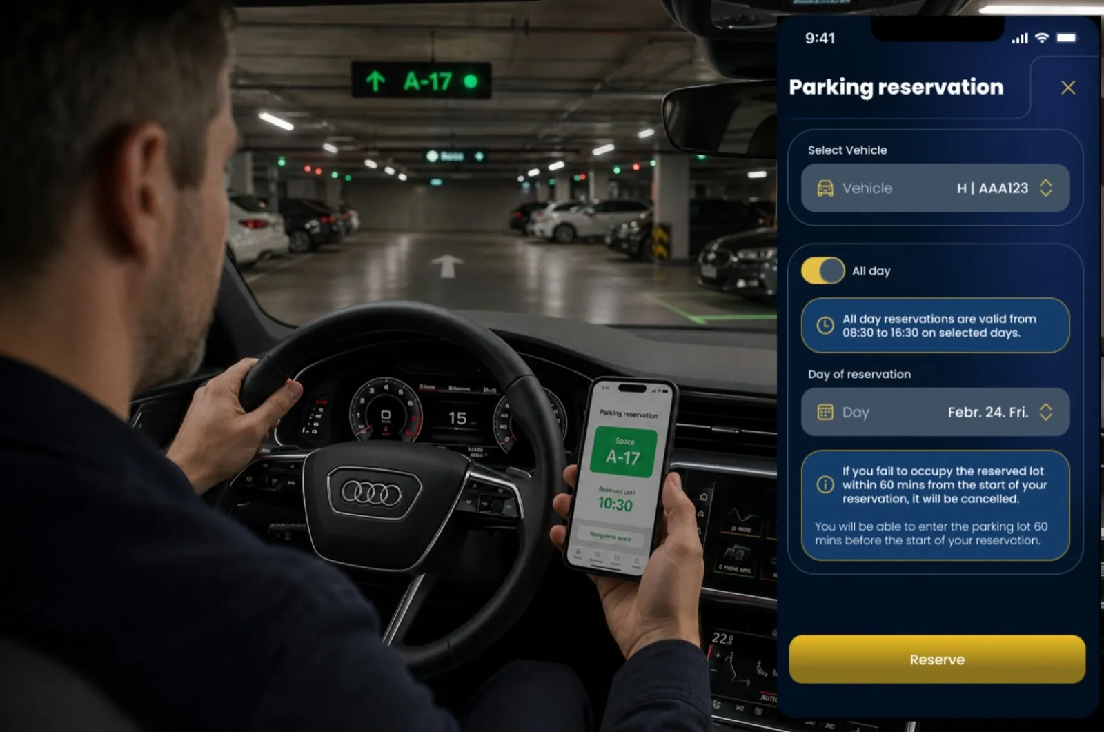 Parking Experience screen in the NEOX Infinity app