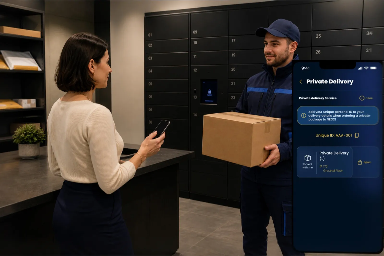 Private Delivery screen in the NEOX Infinity app
