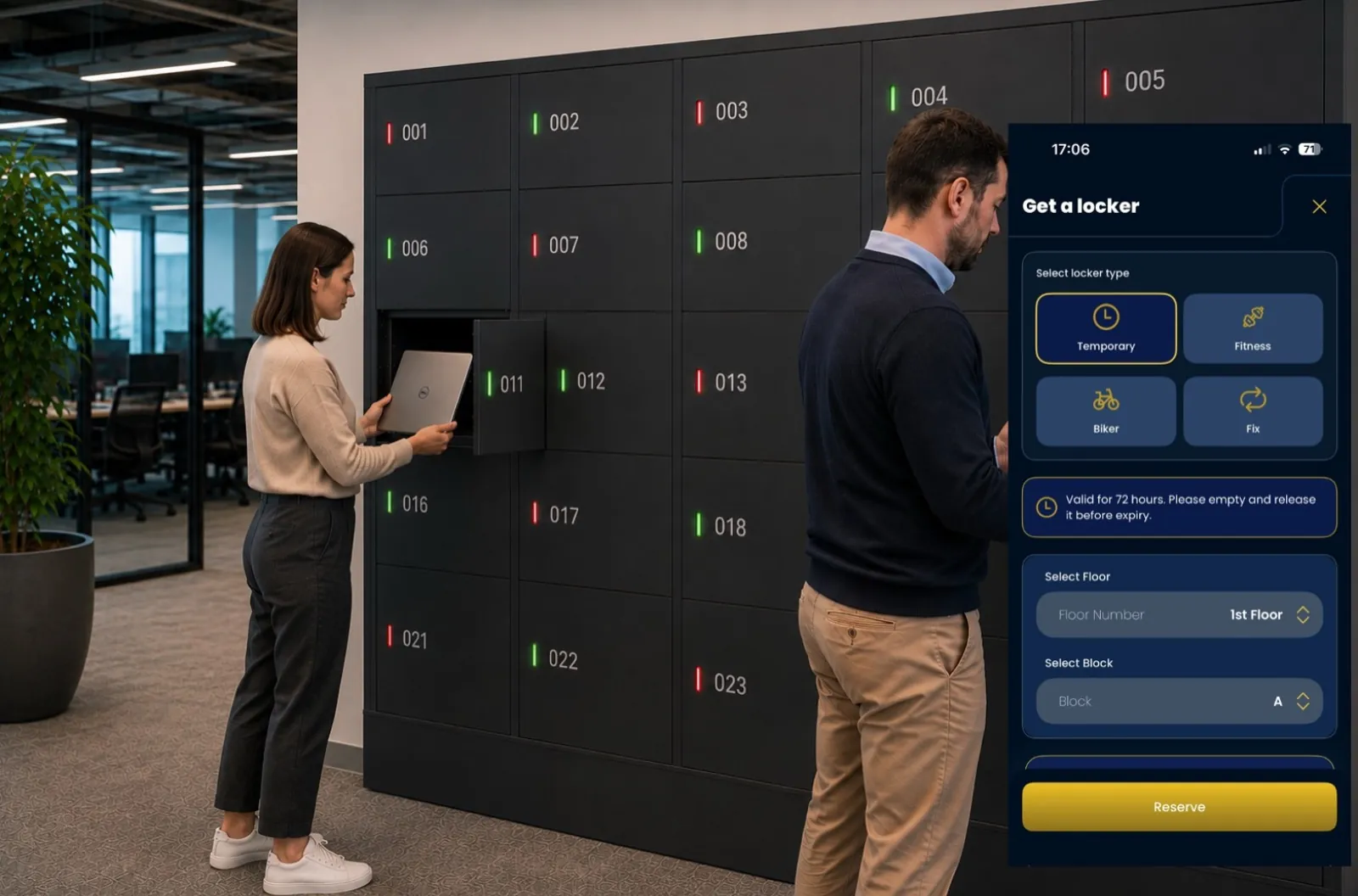 Smart Lockers screen in the NEOX Infinity app