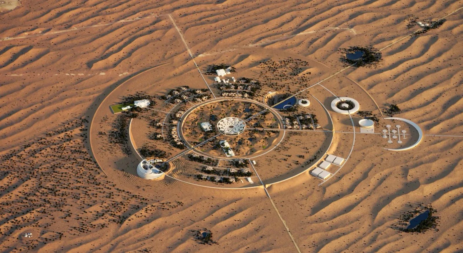 Najma Al Rimal – aerial visualisation of the Circles of Life masterplan