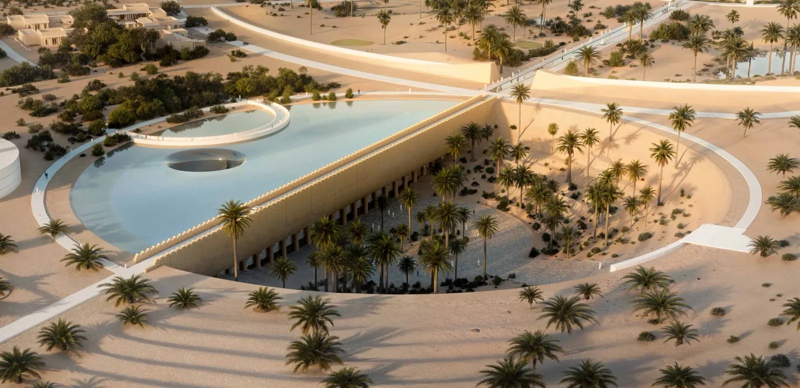 Najma Al Rimal – sunken building with reflecting rooftop pool